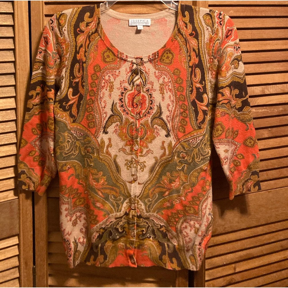 Joseph A. Colorful Brown, Orange, Green & Beige Cardigan